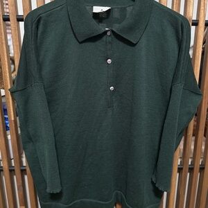 Tuckernuck Forest Green Long Dolman Sleeve Collared Polo T-Shirt Women’s M/L